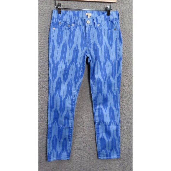 J Crew Factory Jeans Womens 26 Ankle Toothpick Blue Chevron Twill Stretch NEW - Picture 1 of 12